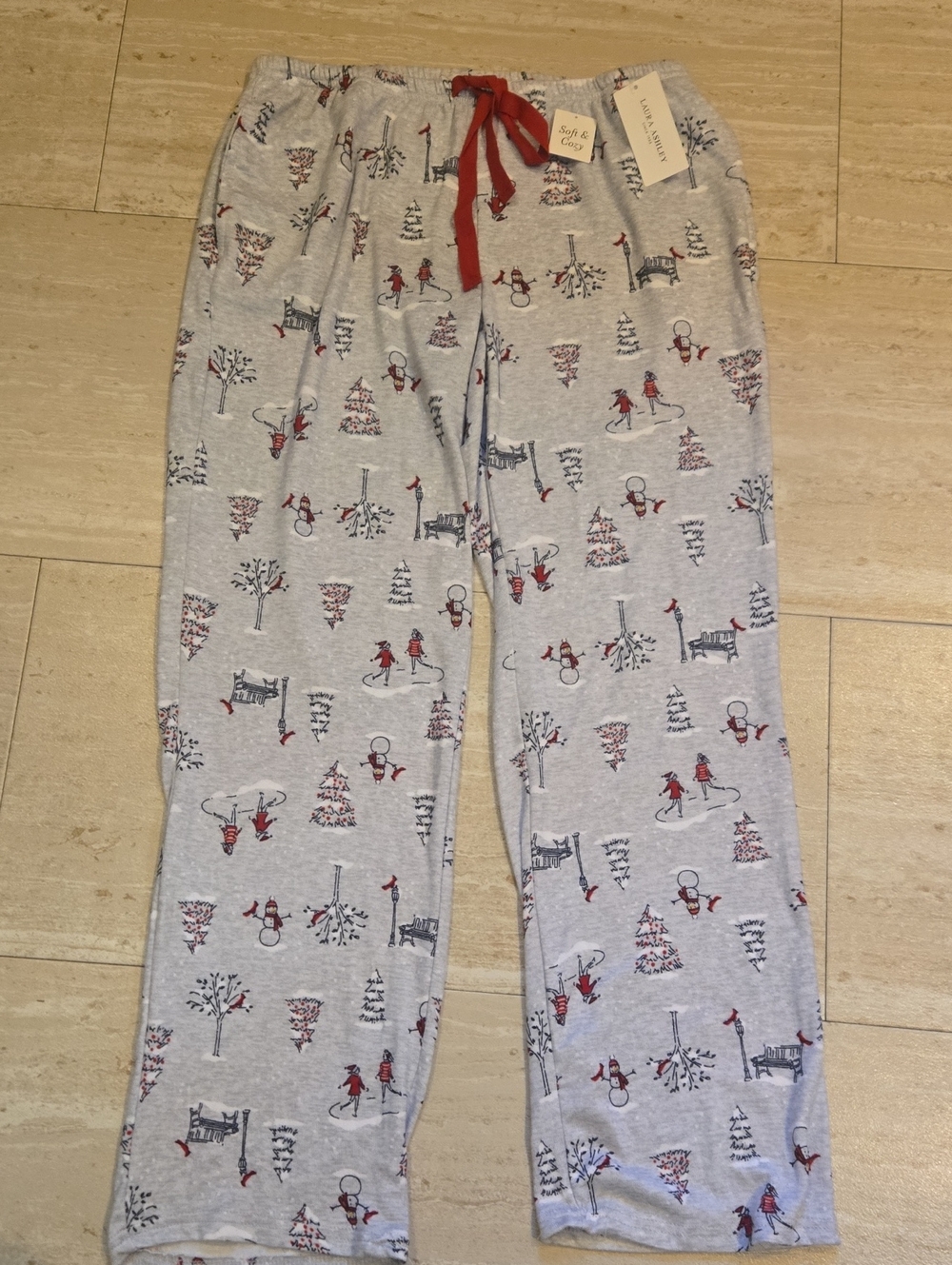 New Laura Ashley Gray Winter/Holiday Drawstring Lounge/Pajama Pants